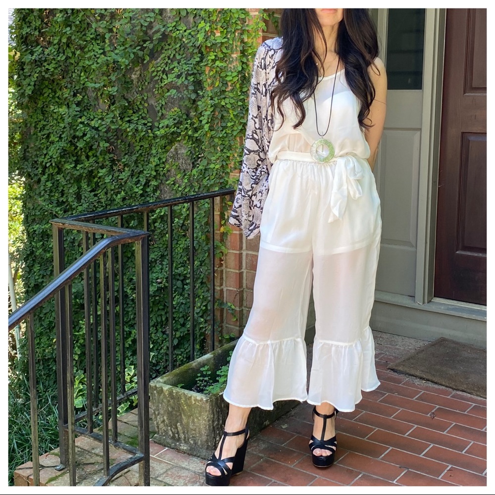WHITE ANKLE JUMPSUIT WITH SIDE POCKETS - Picture 5 of 8